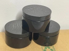 4 oz  Black Plastic PET Cosmetic Jars with PS Liners & Lids. 11 pcs