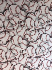 COTTON FABRIC BASEBALLS White Red Stitching Black Background