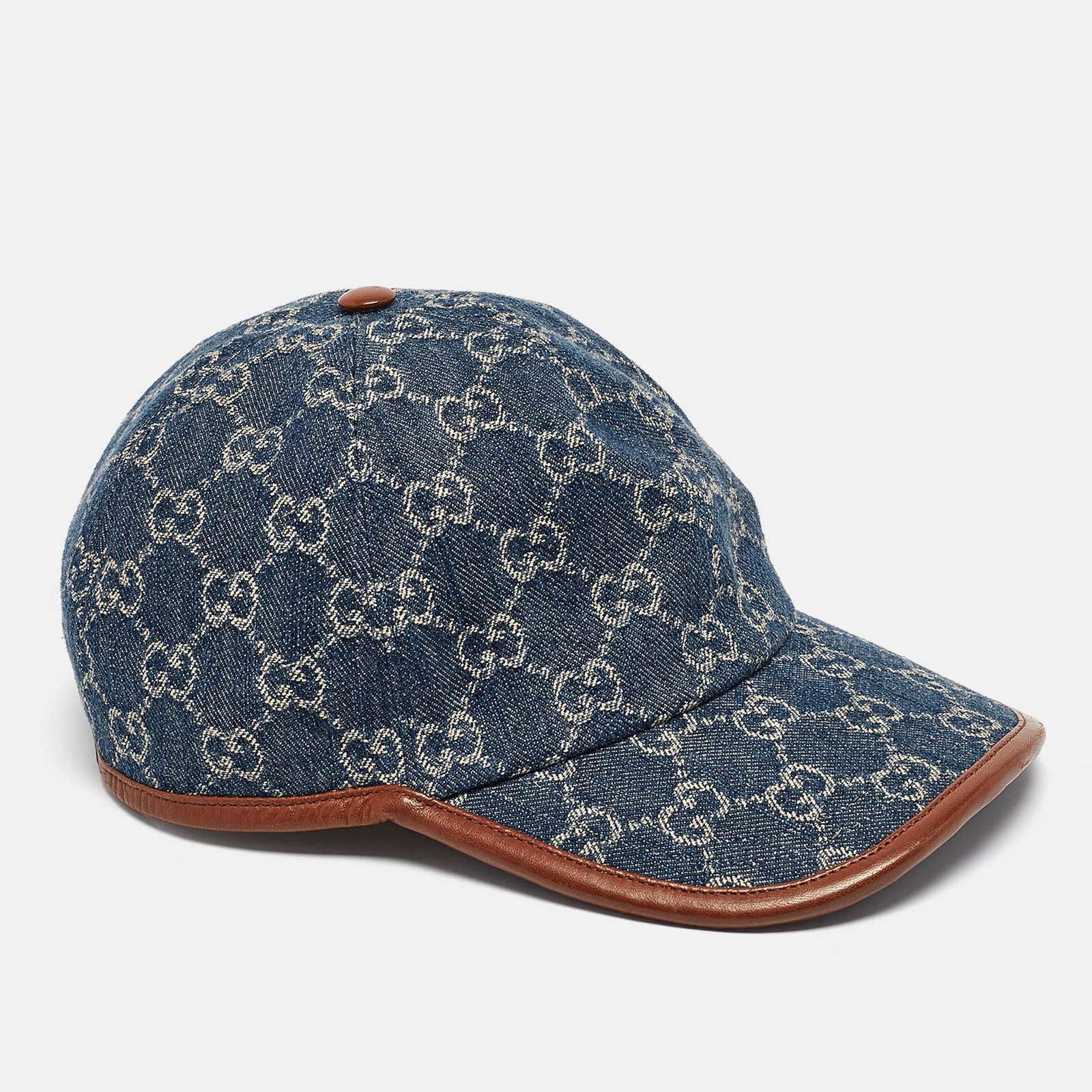 Casquette de baseball Gucci bleu GG Supreme jacquard denim et cuir