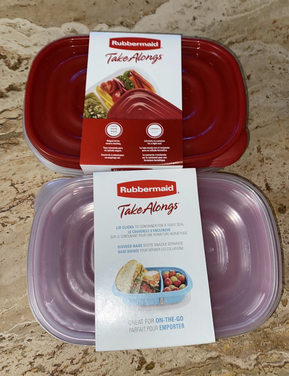 Rubbermaid Take Alongs Containers + Lids, Divided Rectangles - 3 pack, 3.7 Cup, Clear