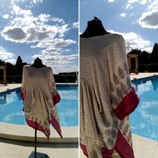 New Handmade Bespoke Kimono Saree Kaftan Top One Size Plus Size Cream Lagenlook