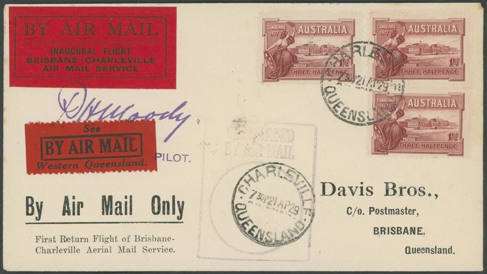 1929, AUSTRALIA AIR POST, DIRECT AND RETURN FLIGHT COVERS BRISBANE-CHARLEVILLE - Image 3 of 4