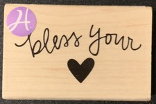Hampton Art Bless You    With Heart Rubber Stamp