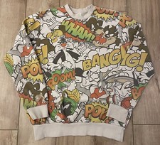 Looney Tunes All Over Print Comic Characters Crewneck Sweatshirt-Men's L