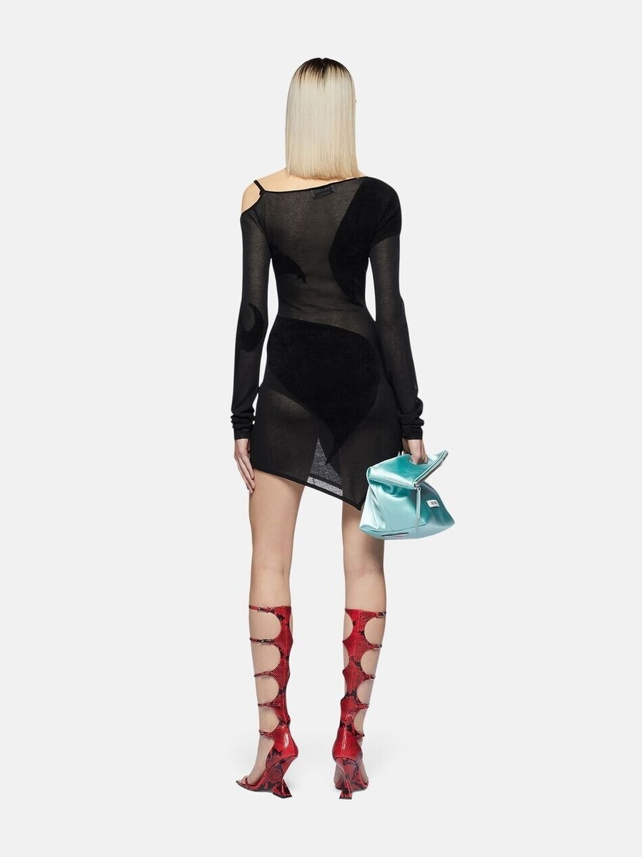 THE ATTICO Long Sleeve Mini Dress in Black 42 New Womens