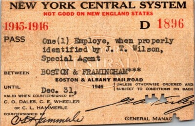 #ad 1945 1946 New York Central System Railroad Pass Engineer $9.25