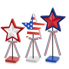 4th of July Table Decorations Accessories 3 PCS Red White and Blue Wooden Sta...