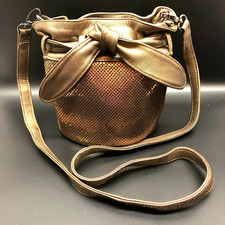 Whiting Davis Bronze Mesh Shoulder Bag Round Bucket Purse Bow Removable Strap