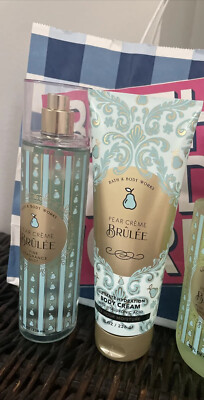 Bath Body Works PEAR Crème BRULEE Set Of 2 Mist Spray & Body Cream 8oz