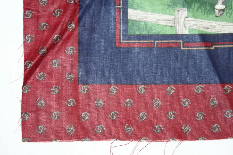 2 fundas de almohada cuadradas con panel de tela para caballos 16" granja árboles galopantes granero rojo azul marino Foto 3 de 3