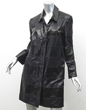 Lanvin Womens Black Leather Snakeskin Nylon Striped Lightweight Coat Jacket 40 8