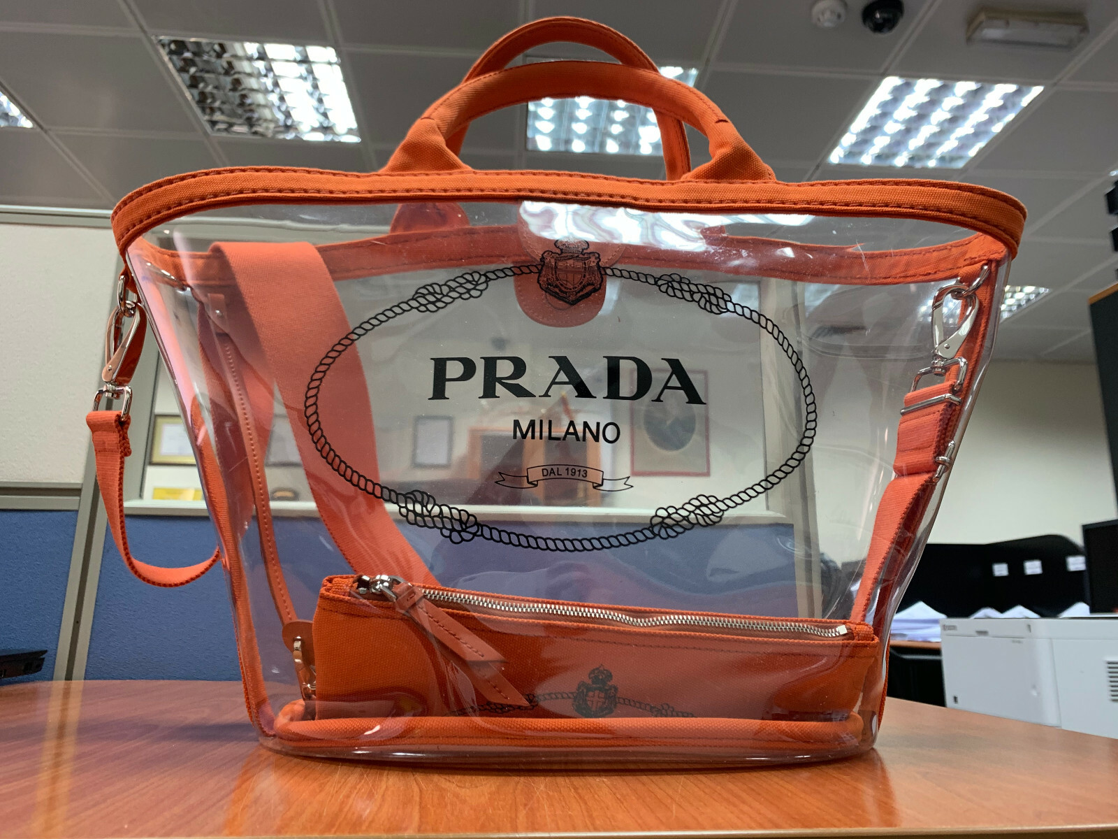 prada clear tote bag