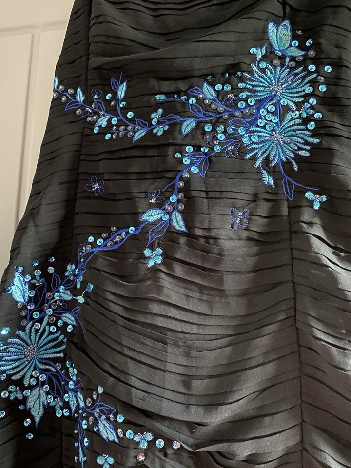 Vintage Jane Norman Y2K Strapless Black Dress Embroidery Size 12/14