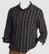  295 Bloomingdale's Mens Fit Gray Plaid Long-Sleeve Button Flannel Shirt Size L