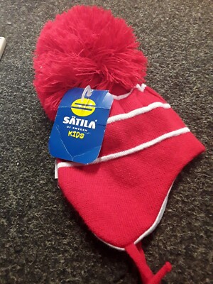 SALE NEW SATILA RED/WHITE LARGE POM POM HAT STYLE BOBBY SIZE 0-3 MTHS APPROX