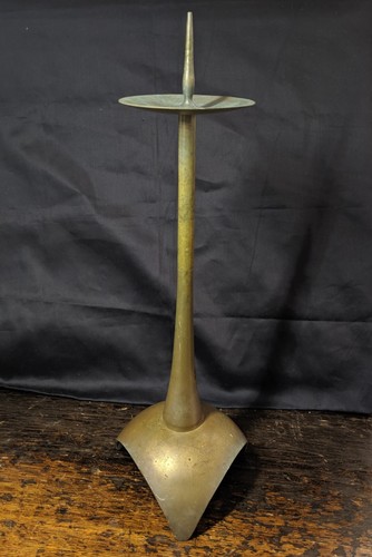 Vintage Tall Brass Candle Holder Atomic Mid Century Modern MCM 1960 Modernist - Picture 3 of 11