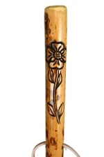 Flower with Vine Carved Walking Stick, Hand-carved Hiking Staff, Made in USA