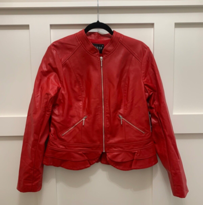 guess red faux leather jacket