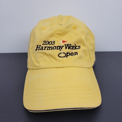 VINTAGE Headshots Hat Cap Mens Strap Back Yellow 2003 Harmony Works Open Golf