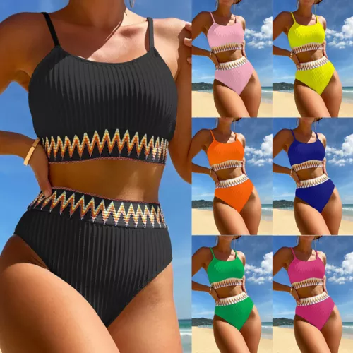 NEW Women Bikini Push Up Padded Set Swimwear High Waist Costume Swimm Swimsuit A - Picture 1 of 45