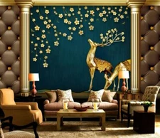 3D Golden Fawn ZHUA6598 Wallpaper Wall Murals Removable Self-adhesive Zoe