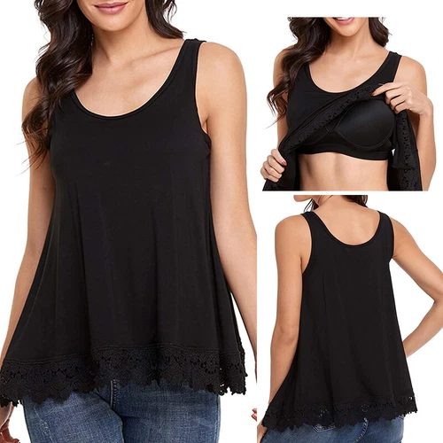 TANK TOP Womens Stretch Long Workout Fitness Sport Yoga Built in Bra Basic Top - Picture 52 of 61