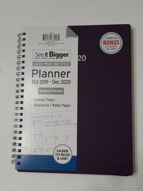 Plan Ahead Large Print See It Bigger Monthly Weekly Planner 2020 