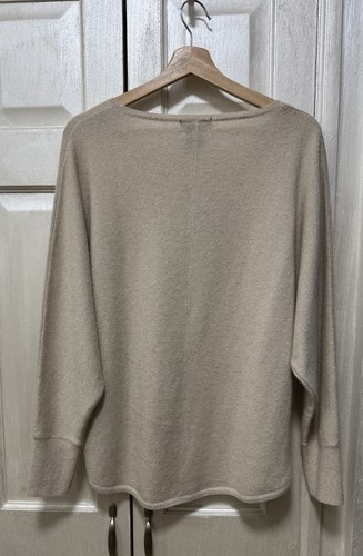 C By Bloomingdale’s Women M Cashmere Tan Gold Thread Boat Neck Sweater - Picture 2 of 9