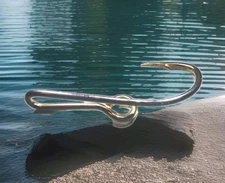 O. Mustad + Son Made in Norway Gold tone fishing hook tie clip bar.    #12