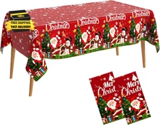 Merry Christmas Plastic Tablecloth 2 Pack Disposable Rectangle Table Cloth Chris