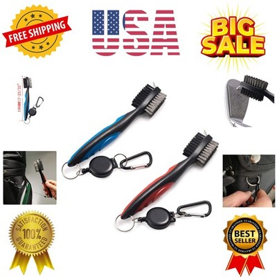 Pack of 2 Golf Club Brush Groove Cleaner with Retractable Zip-line and Alumin...