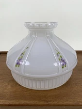 Antique Lamp Globe Aladdin Oil Lamp Milk Glass Violets Pansies 9.75” Fitter