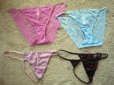 Lot of 4 Lace String Bikini  String Thongs XL Purple Black Blue Vintage