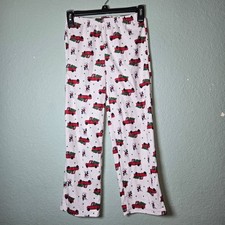 Disney Mickey Mouse Flannel Pajamas Bottom Red Truck Christmas Tree Women sz 8
