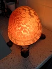 Vtg 8" Turtle Accent Lamp Tiffany Style Brass & Amber Glass Night Light