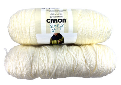 2 Skeins CARON Simply Soft Yarn 1 New Off White 6.7 Oz PLUS 1 Used 6.3 Oz