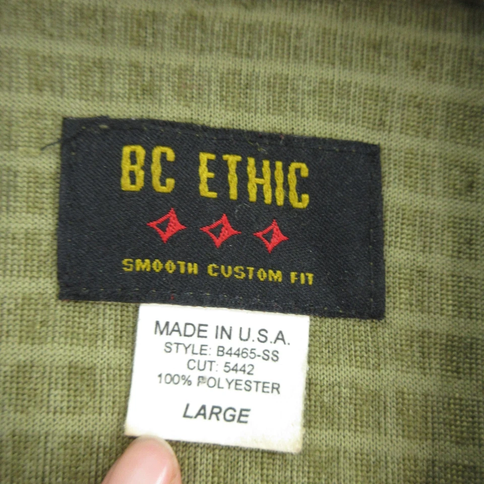 BC Ethic Shirt Mens Large Green Black Velour Camp Collar Button Up Made USA - Image 4 of 4
