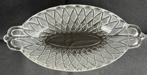 1930s Indiana Depression Glass Pretzel Pattern Tab-Handled Oval Relish Bowl