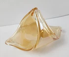 Vintage Murano Style Art Glass Bowl Amber Hand Blown Italy Label Lavorato a Mano