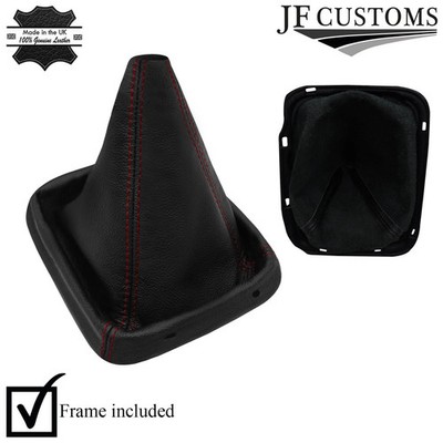 DUNKELROTE NÄHTE LEDER SCHALTMANSCHETTE + KUNSTSTOFFRAHMEN PASSEND FÜR NISSAN FRONTIER 05-21