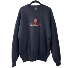 Vintage Cleveland Indians Sweater Mens Large Navy Blue MLB Baseball Crewneck 90s