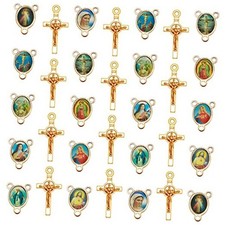 WenRity 60Pcs/30Sets Rosary Making Kits Supplies Alloy Religion Cross and Gold