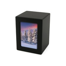 Small/Keepsake Black Wood Funeral Cremation Urn with photo, 40 Cubic Inches