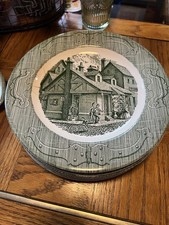 Vintage Royal China The Old Curiosity Shop Green Transferware 9 Piece Set Plates