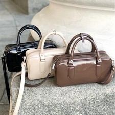 Women's Patent Leather Light Brown Handbag Glossy Beige Crossbody Shoulder Bag