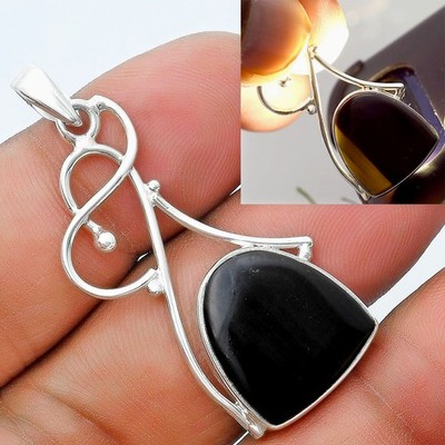 Natürliche schwarze Spitze Obsidian 925 Sterlingsilber Anhänger Herbst Geschenk SDP127032