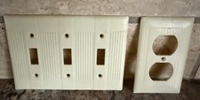Eagle Ivory Vintage Ribbed Bakelite Triple Switchplate+  SNAPIT  Outlet Cover  P