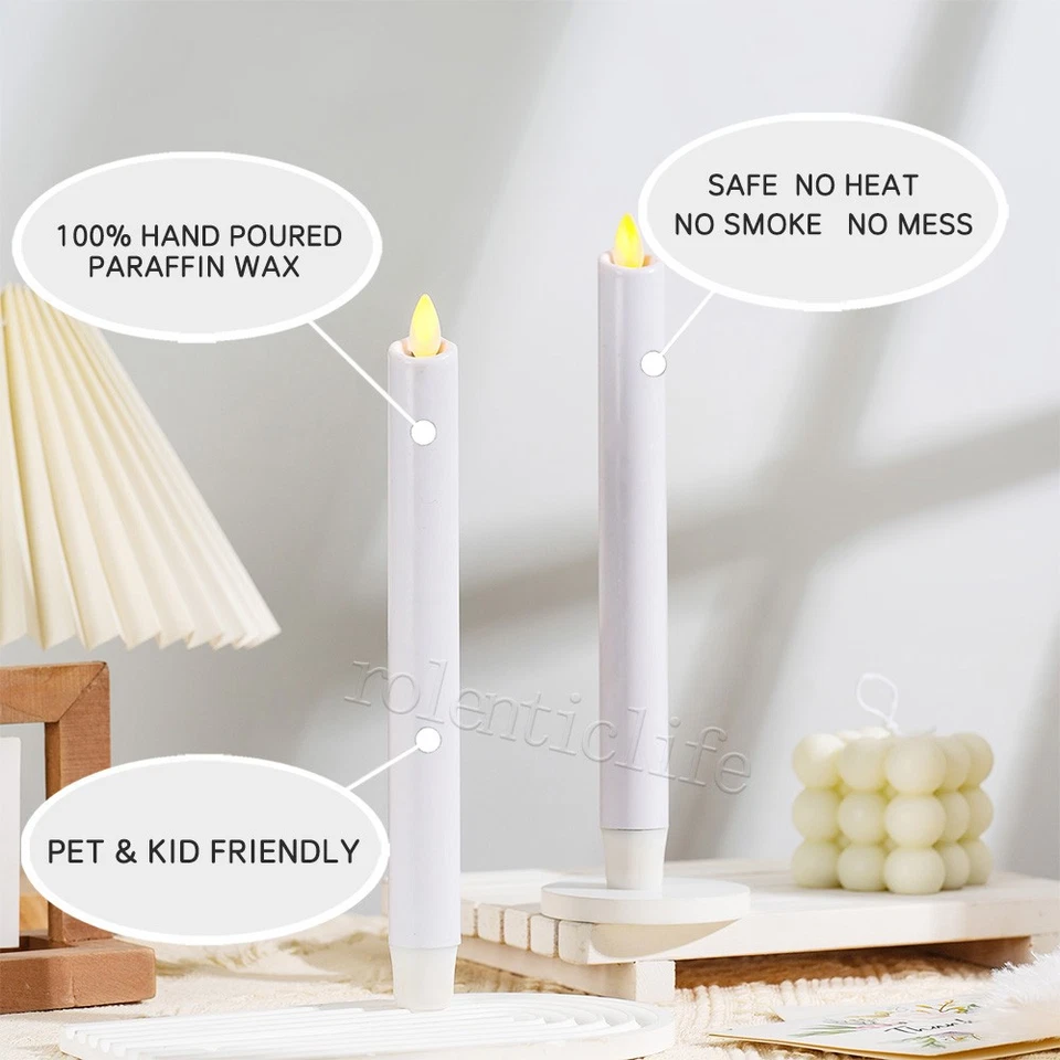 Luminara LED sin llama parpadeante batería velas cónicas temporizador blanco conjunto de 2 4 6 Foto 4 de 4