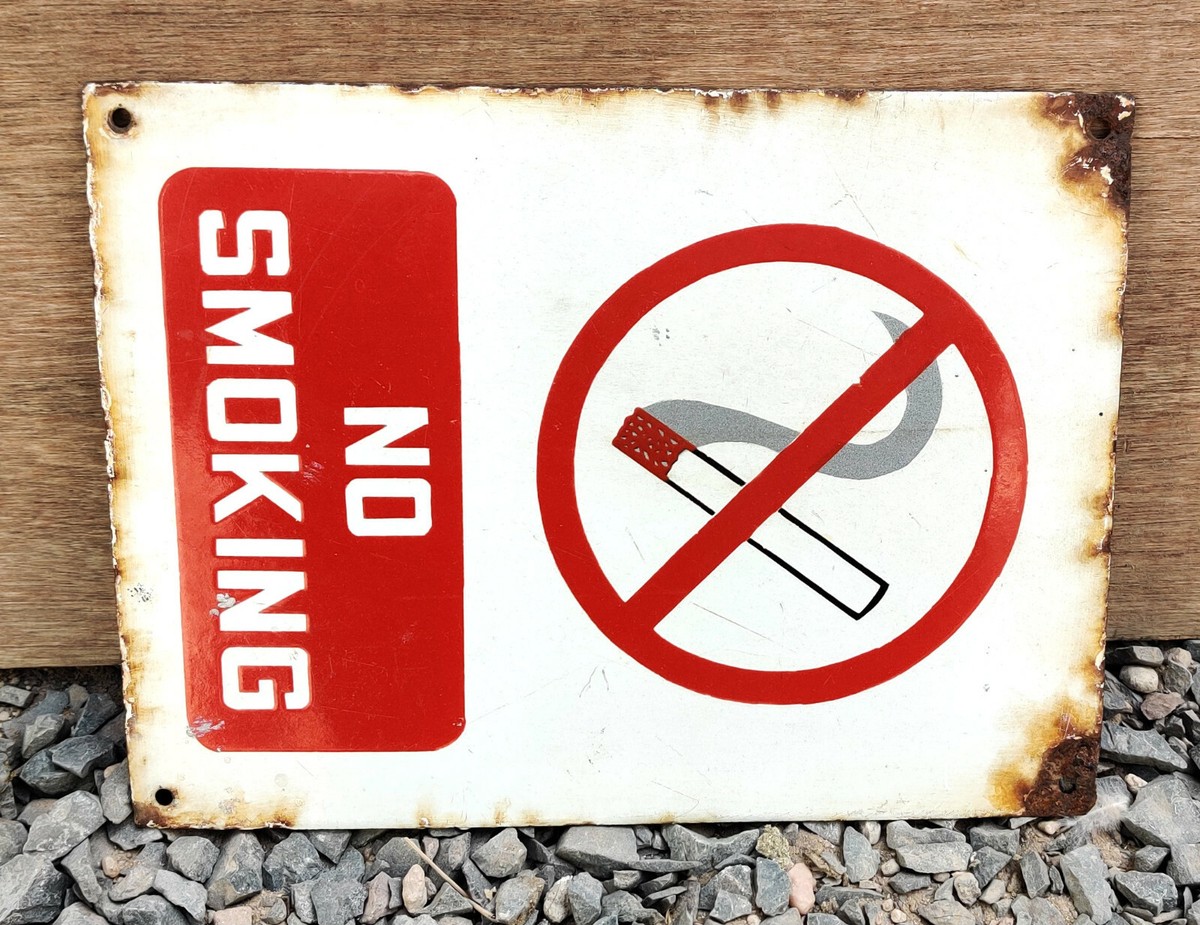 Vintage Enamel Sign Board No Smoking Old Cigarette Sign Red