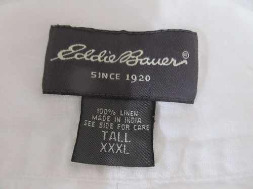 Sz XXXL TALL Eddie Bauer Shirt 100% Linen Short Sleeve Button Down White Men's - Picture 3 of 11